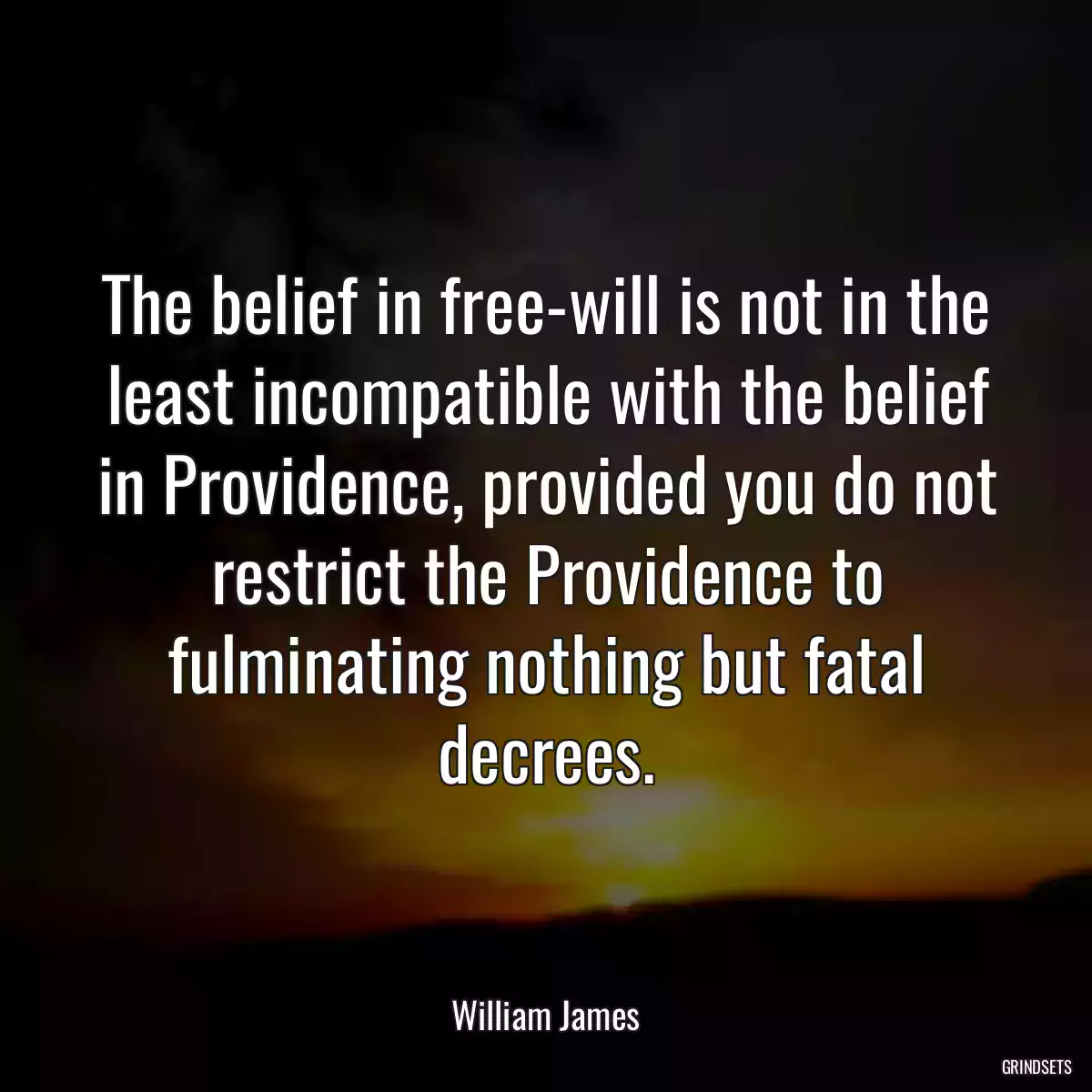 The belief in free-will is not in the least incompatible with the belief in Providence, provided you do not restrict the Providence to fulminating nothing but fatal decrees.