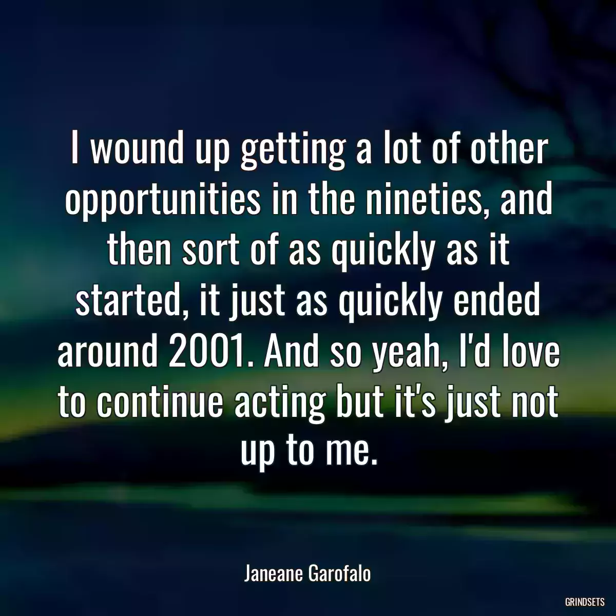 I wound up getting a lot of other opportunities in the nineties, and then sort of as quickly as it started, it just as quickly ended around 2001. And so yeah, I\'d love to continue acting but it\'s just not up to me.