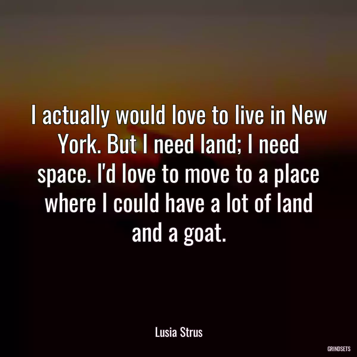 I actually would love to live in New York. But I need land; I need space. I\'d love to move to a place where I could have a lot of land and a goat.