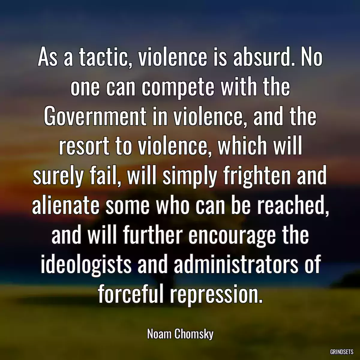 As a tactic, violence is absurd. No one can compete with the Government in violence, and the resort to violence, which will surely fail, will simply frighten and alienate some who can be reached, and will further encourage the ideologists and administrators of forceful repression.