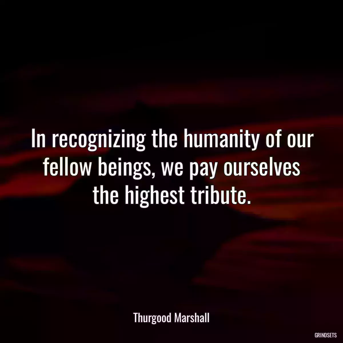 In recognizing the humanity of our fellow beings, we pay ourselves the highest tribute.