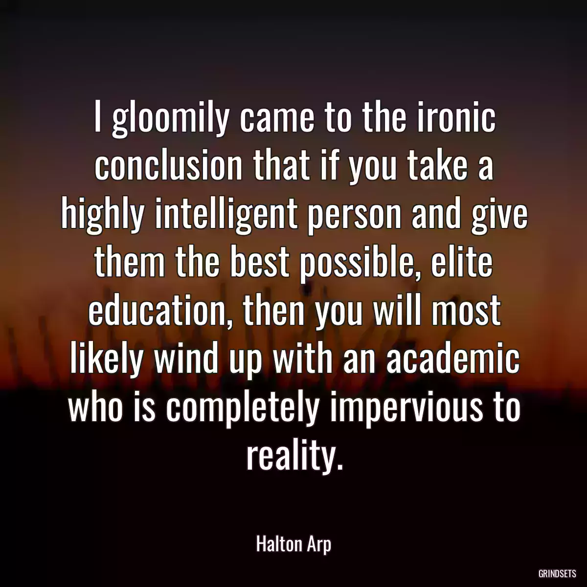 I gloomily came to the ironic conclusion that if you take a highly intelligent person and give them the best possible, elite education, then you will most likely wind up with an academic who is completely impervious to reality.