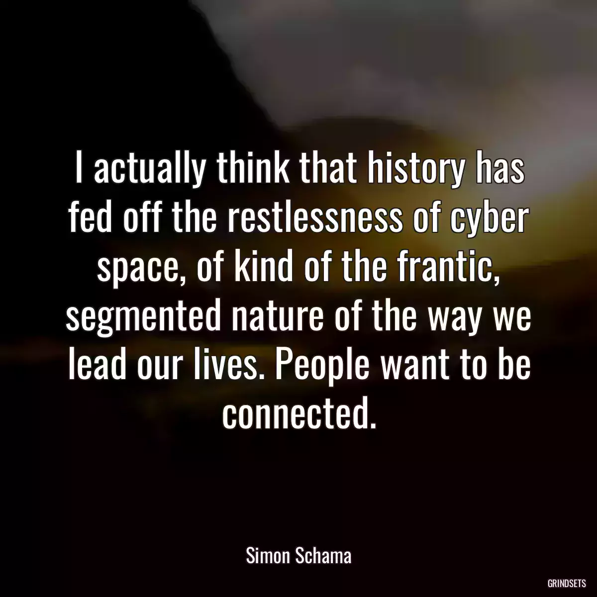 I actually think that history has fed off the restlessness of cyber space, of kind of the frantic, segmented nature of the way we lead our lives. People want to be connected.