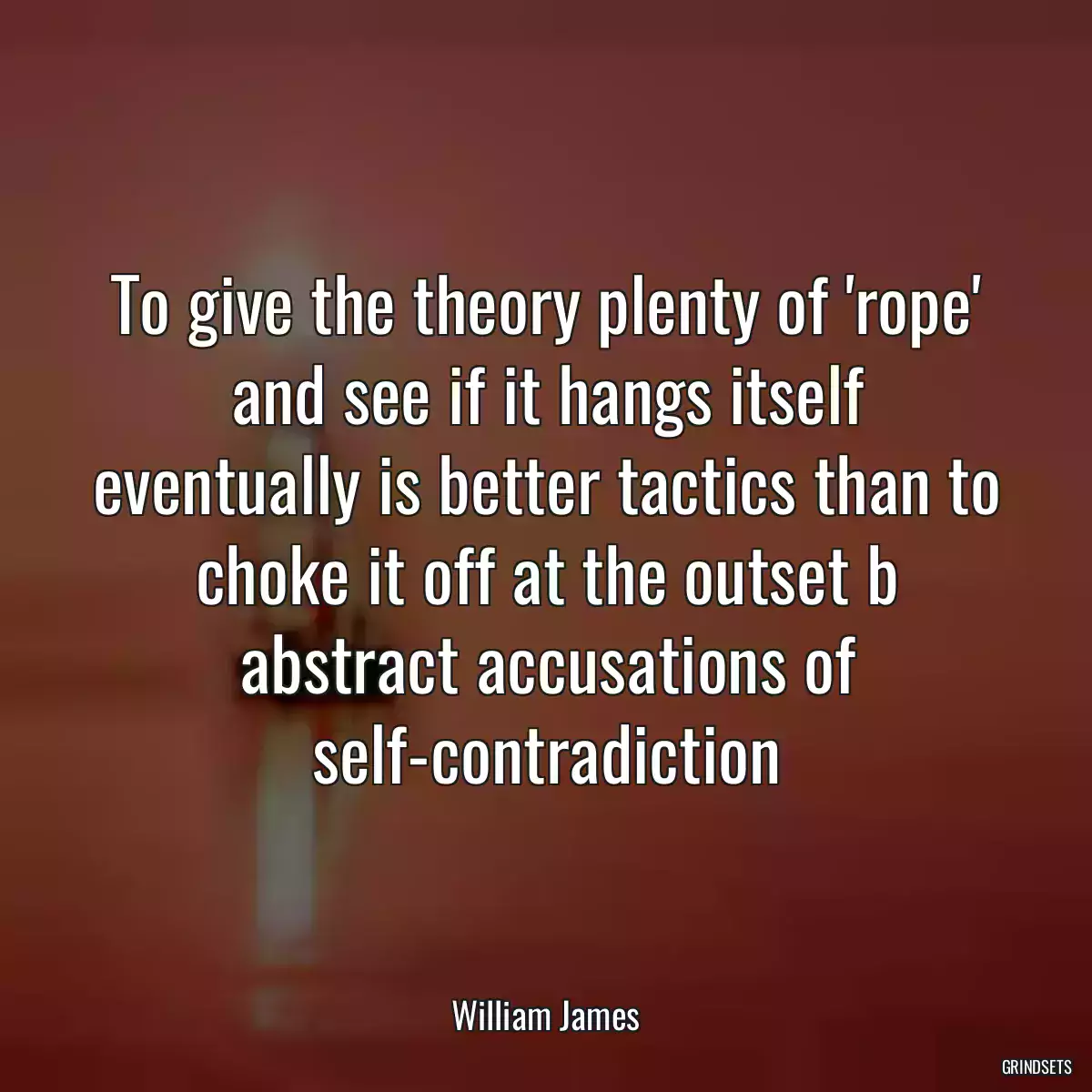 To give the theory plenty of \'rope\' and see if it hangs itself eventually is better tactics than to choke it off at the outset b abstract accusations of self-contradiction