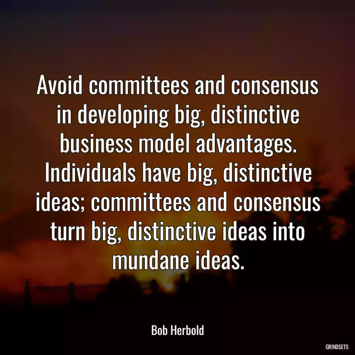 Avoid committees and consensus in developing big, distinctive business model advantages. Individuals have big, distinctive ideas; committees and consensus turn big, distinctive ideas into mundane ideas.