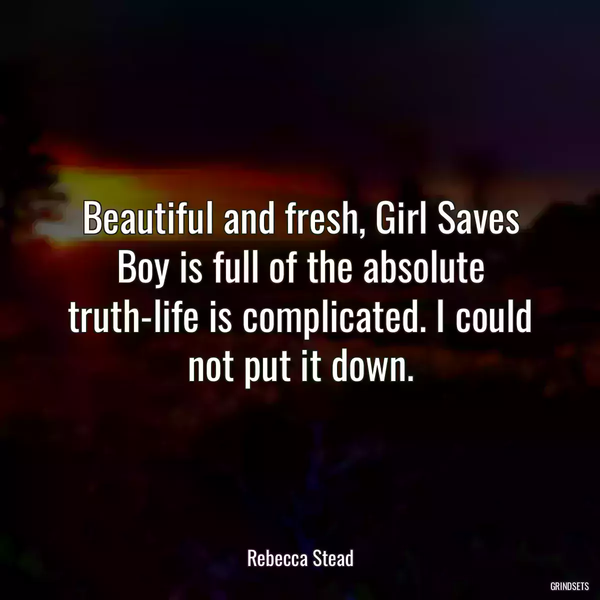 Beautiful and fresh, Girl Saves Boy is full of the absolute truth-life is complicated. I could not put it down.