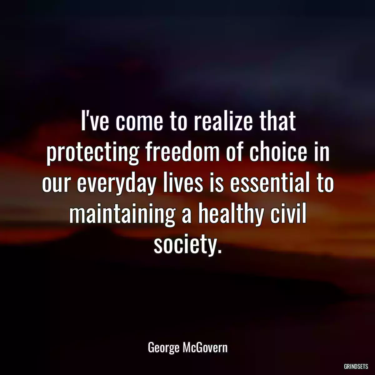 I\'ve come to realize that protecting freedom of choice in our everyday lives is essential to maintaining a healthy civil society.