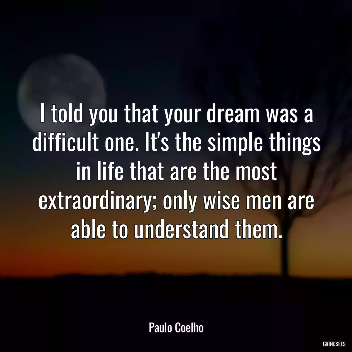 I told you that your dream was a difficult one. It\'s the simple things in life that are the most extraordinary; only wise men are able to understand them.