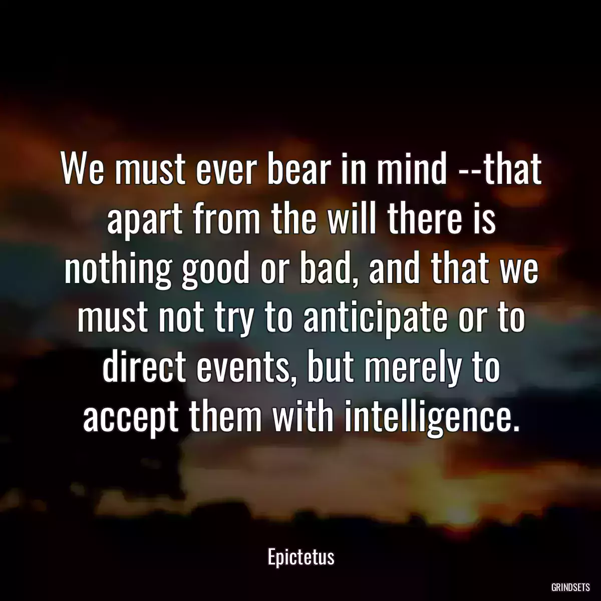 We must ever bear in mind --that apart from the will there is nothing good or bad, and that we must not try to anticipate or to direct events, but merely to accept them with intelligence.