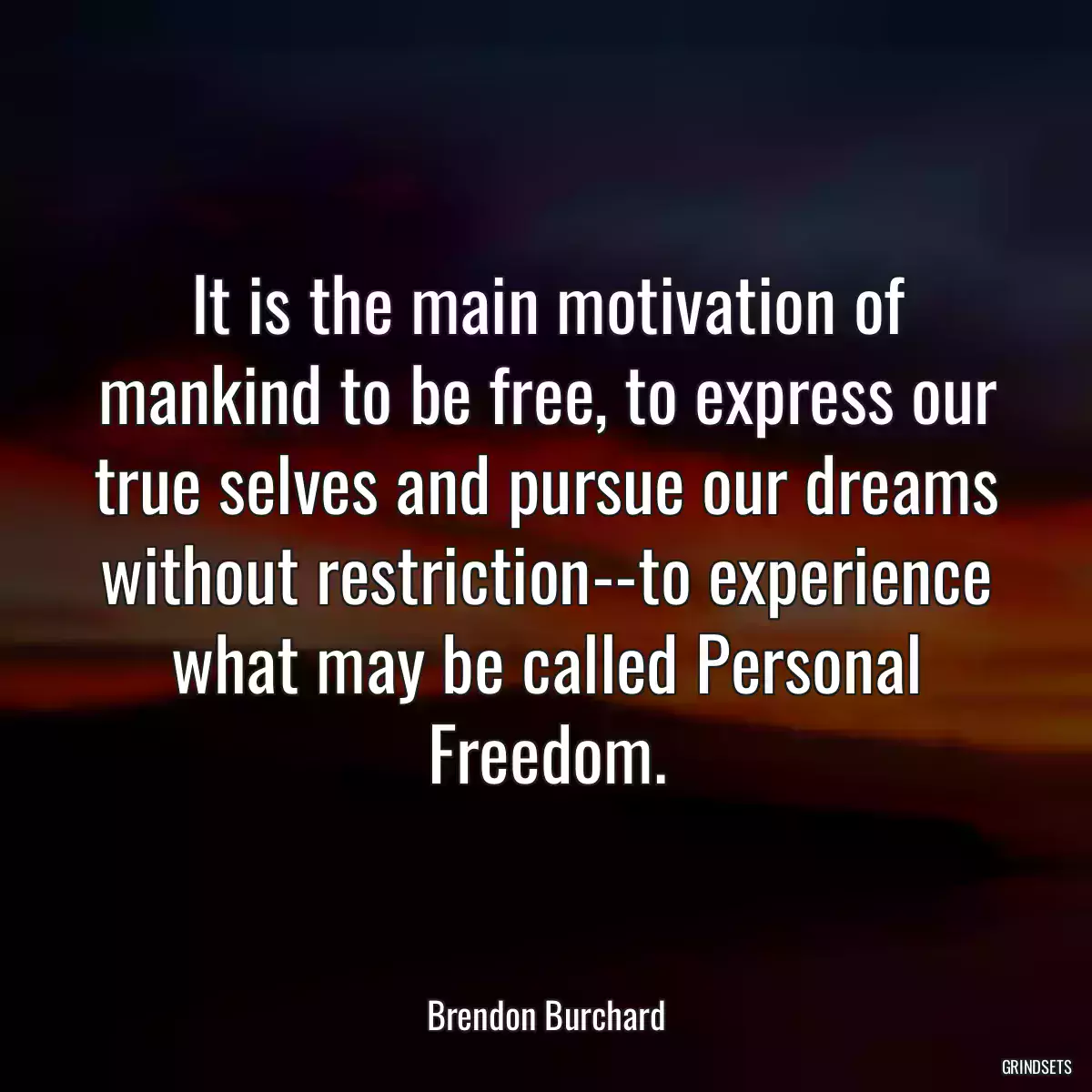 It is the main motivation of mankind to be free, to express our true selves and pursue our dreams without restriction--to experience what may be called Personal Freedom.