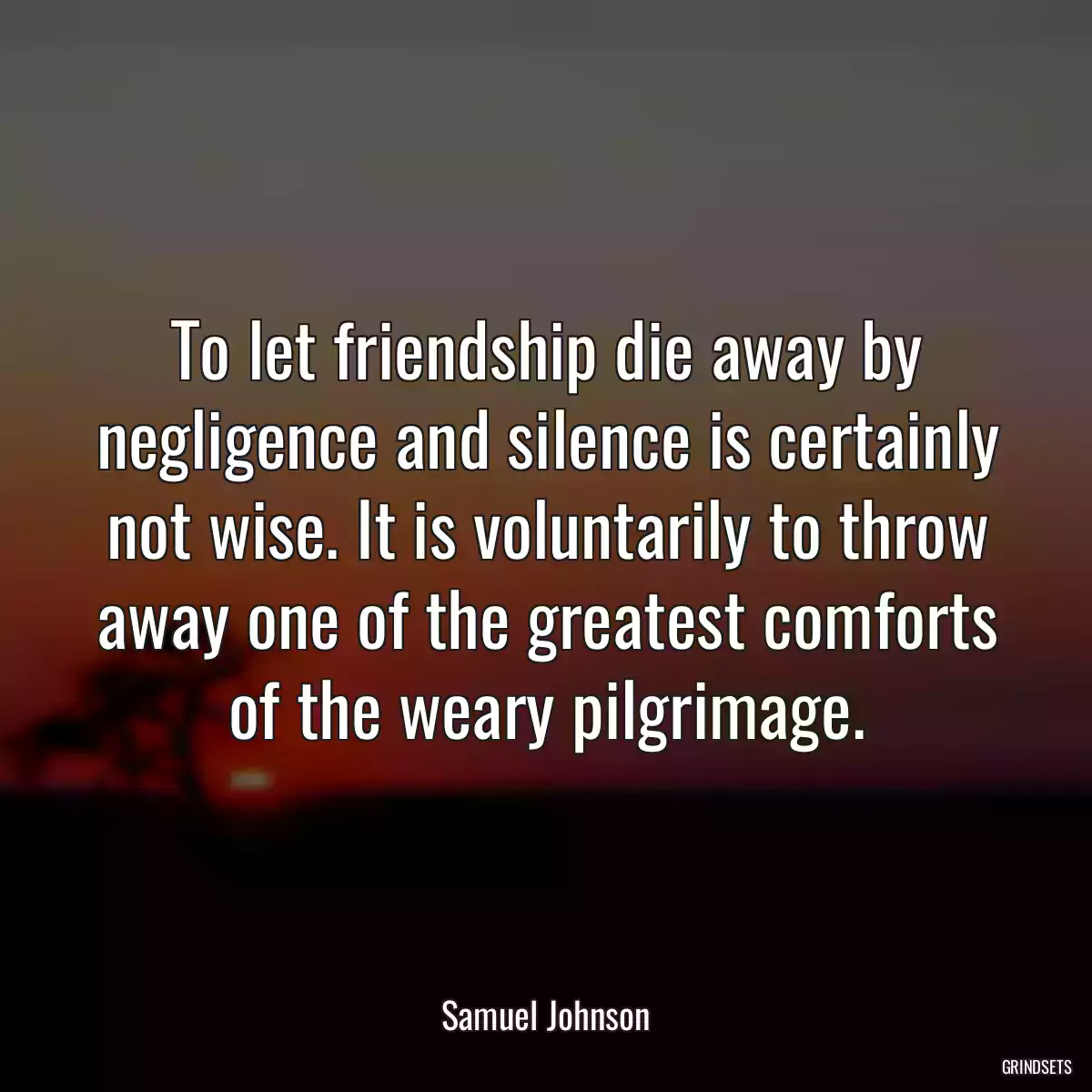 To let friendship die away by negligence and silence is certainly not wise. It is voluntarily to throw away one of the greatest comforts of the weary pilgrimage.