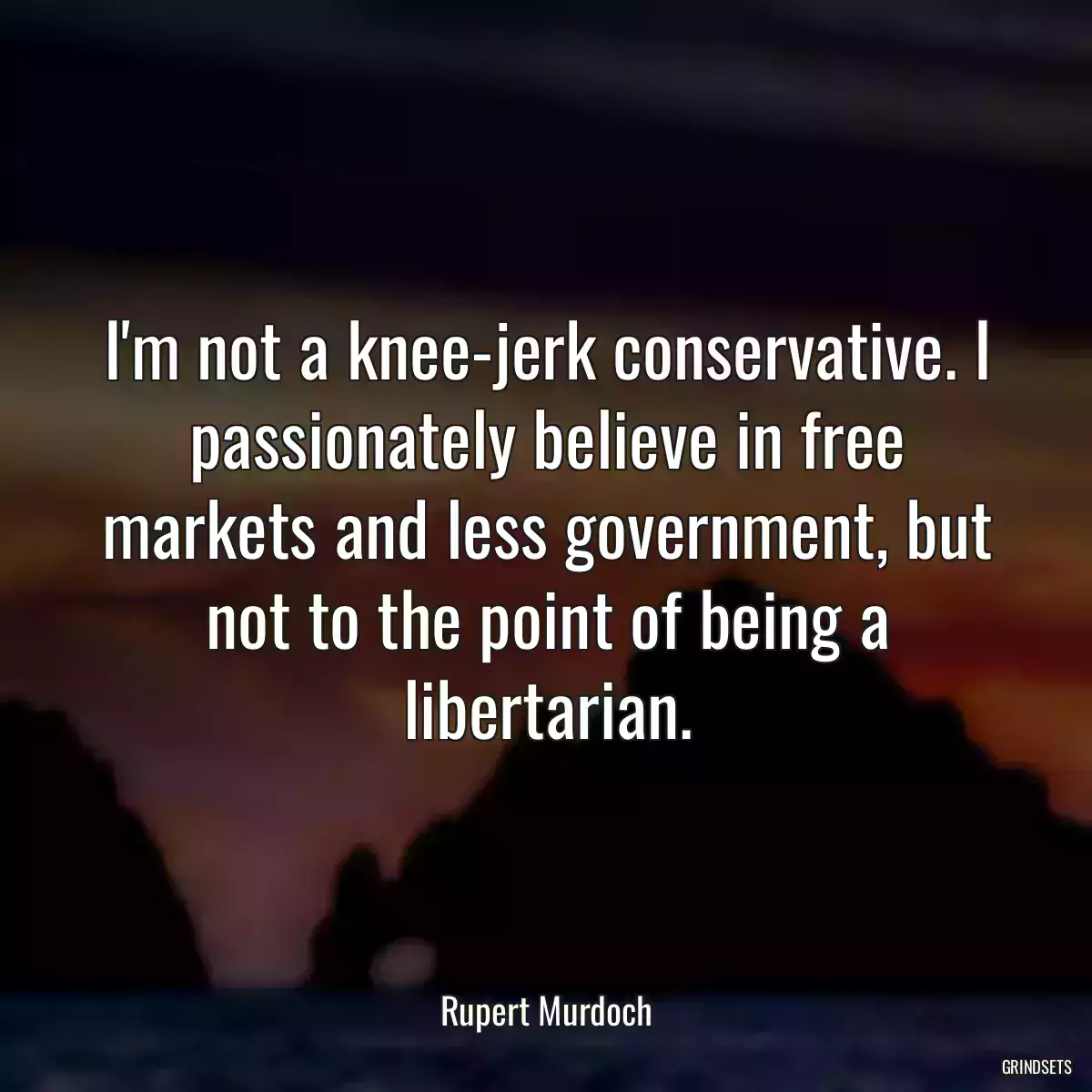 I\'m not a knee-jerk conservative. I passionately believe in free markets and less government, but not to the point of being a libertarian.