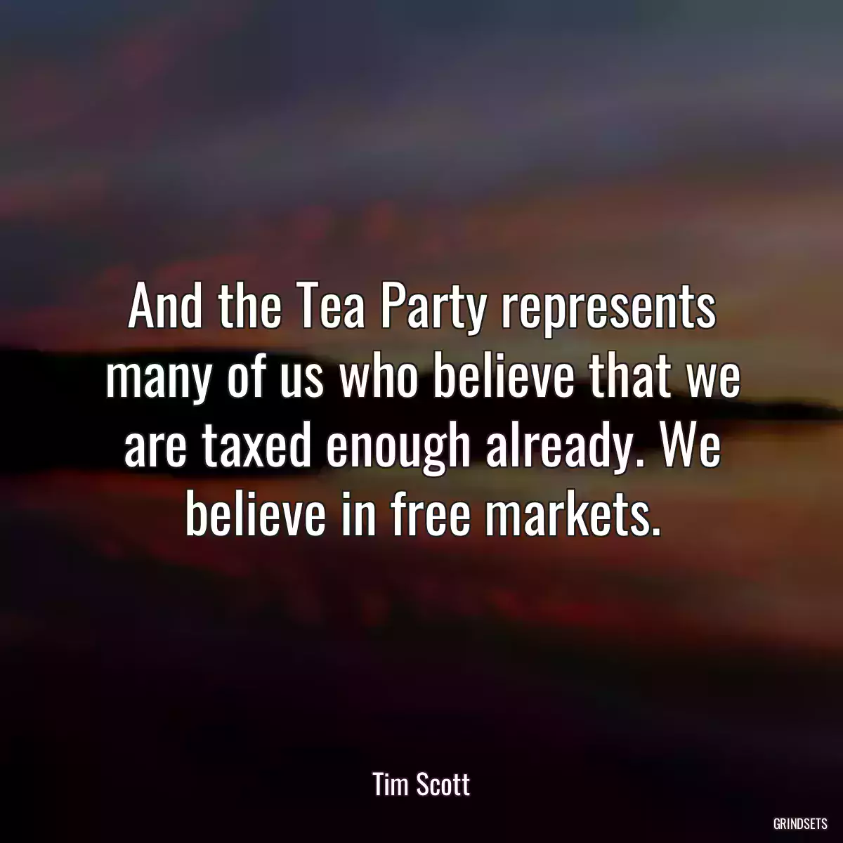 And the Tea Party represents many of us who believe that we are taxed enough already. We believe in free markets.