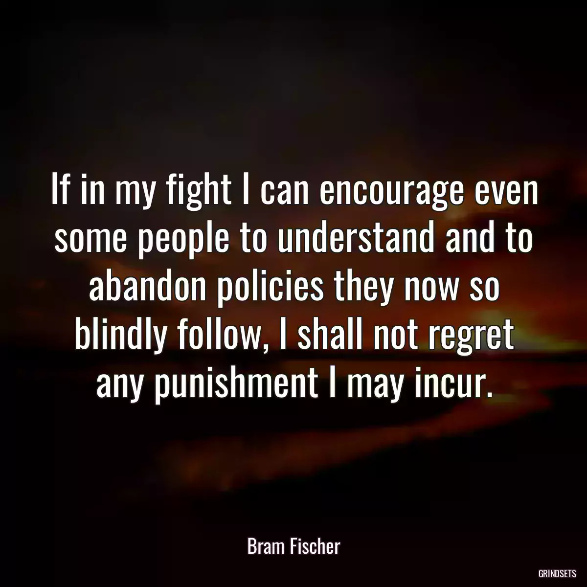 If in my fight I can encourage even some people to understand and to abandon policies they now so blindly follow, I shall not regret any punishment I may incur.