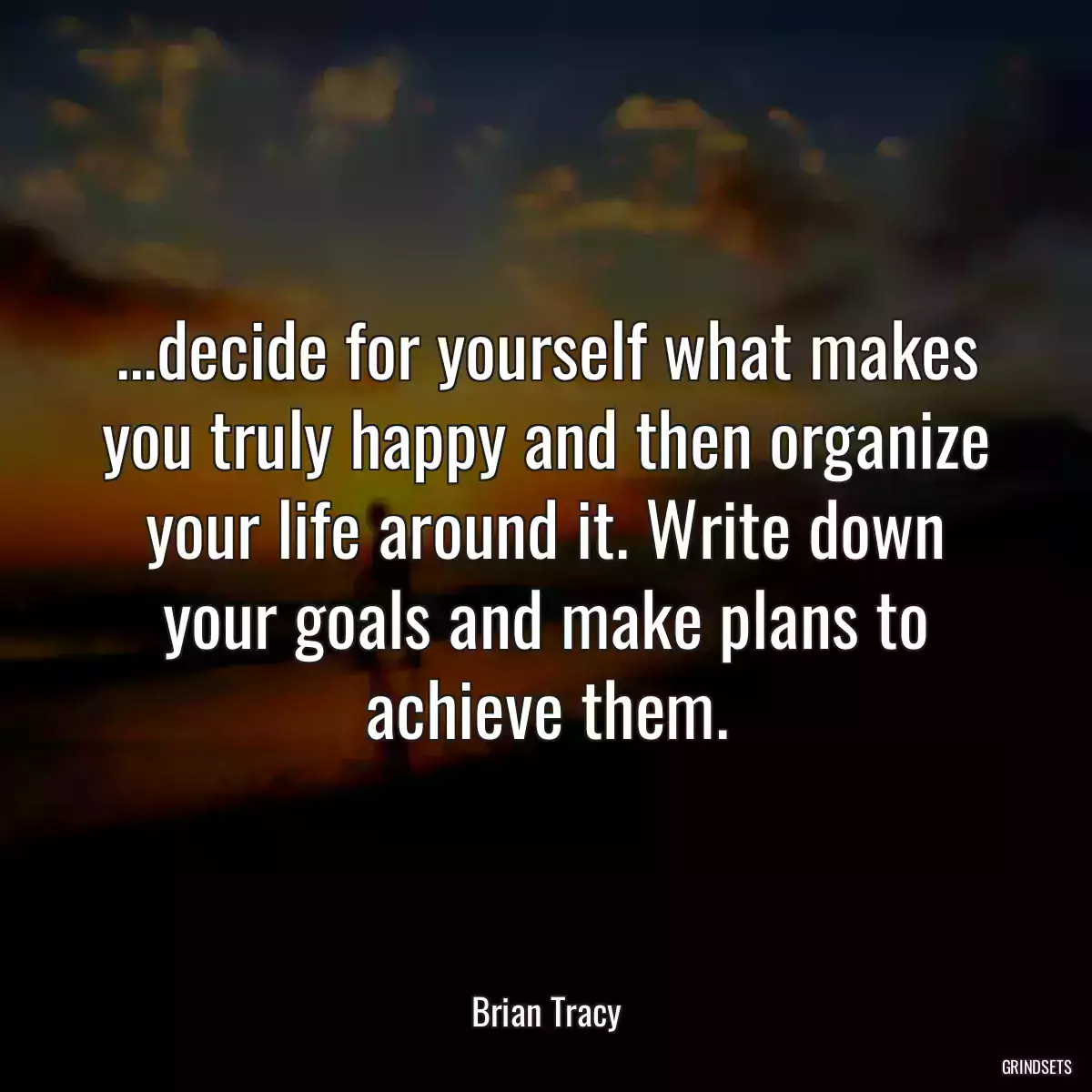 ...decide for yourself what makes you truly happy and then organize your life around it. Write down your goals and make plans to achieve them.