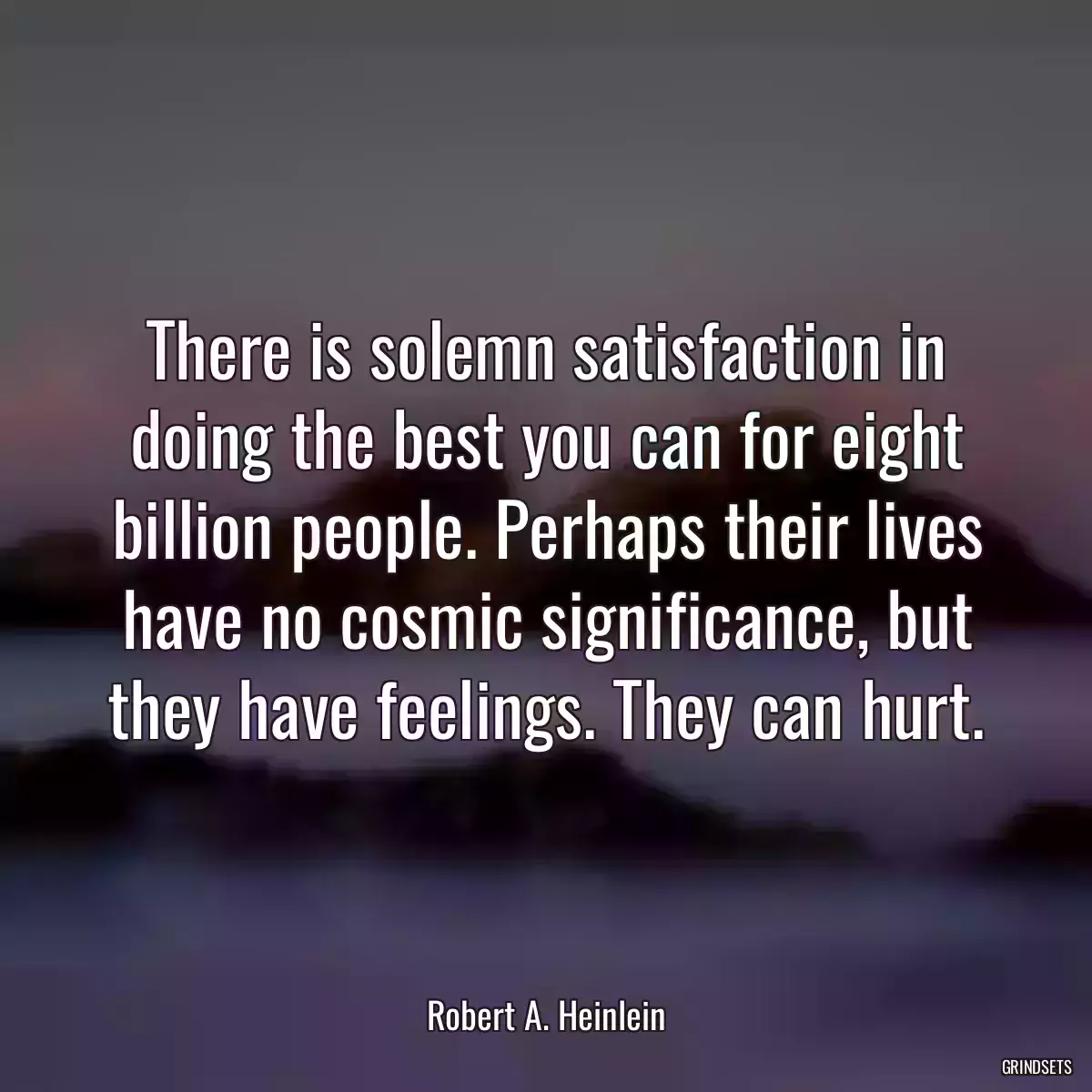 There is solemn satisfaction in doing the best you can for eight billion people. Perhaps their lives have no cosmic significance, but they have feelings. They can hurt.