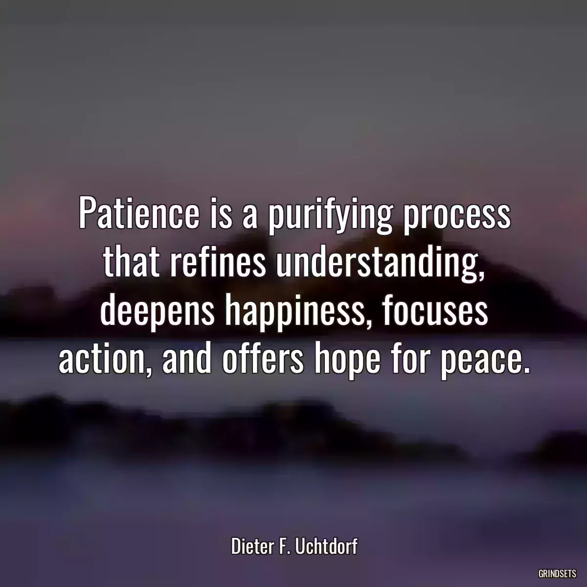 Patience is a purifying process that refines understanding, deepens happiness, focuses action, and offers hope for peace.