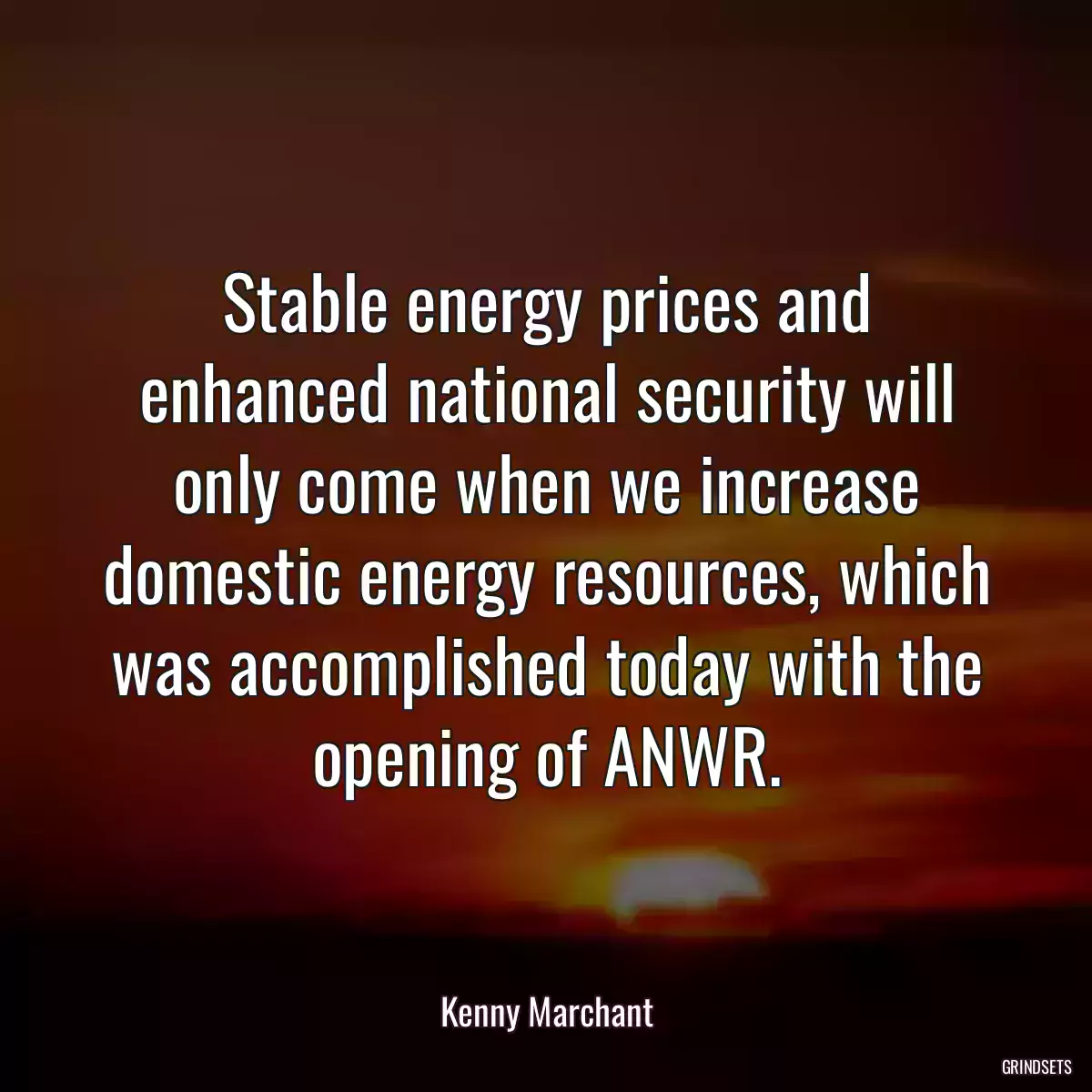 Stable energy prices and enhanced national security will only come when we increase domestic energy resources, which was accomplished today with the opening of ANWR.