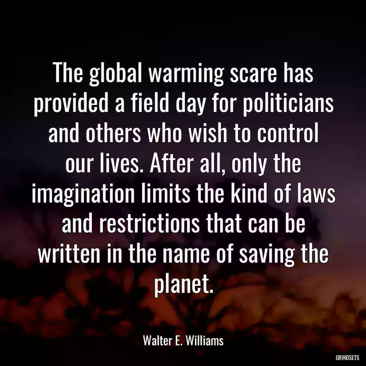 The global warming scare has provided a field day for politicians and others who wish to control our lives. After all, only the imagination limits the kind of laws and restrictions that can be written in the name of saving the planet.