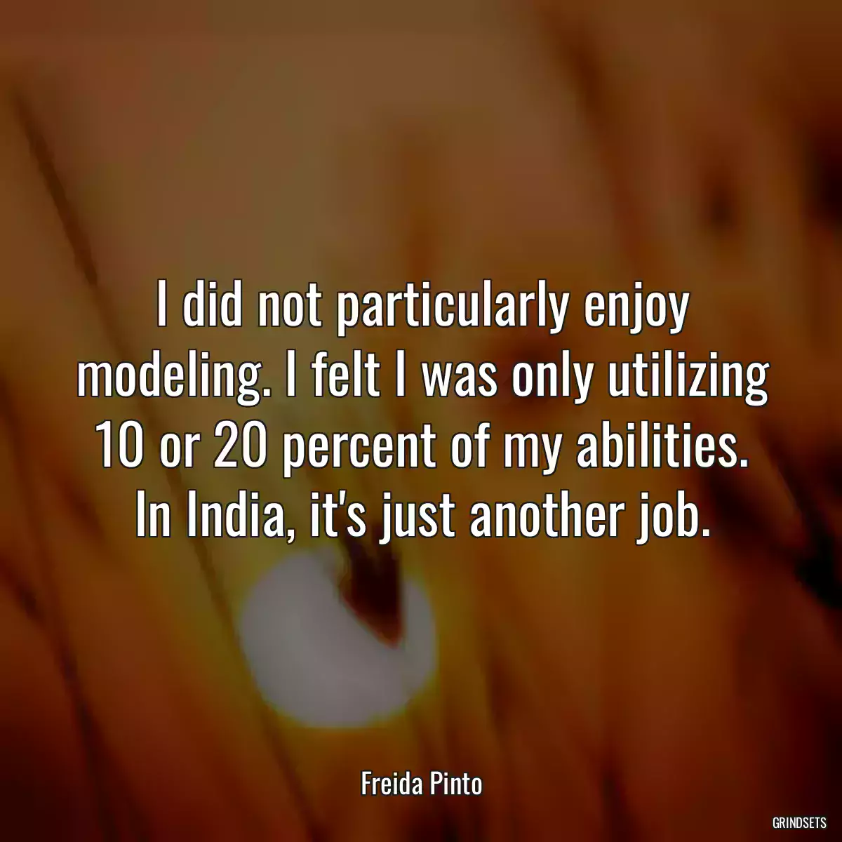 I did not particularly enjoy modeling. I felt I was only utilizing 10 or 20 percent of my abilities. In India, it\'s just another job.