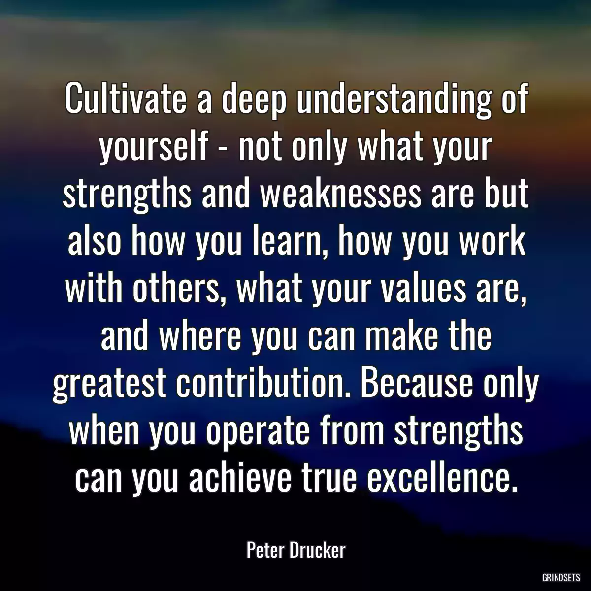 Cultivate a deep understanding of yourself - not only what your strengths and weaknesses are but also how you learn, how you work with others, what your values are, and where you can make the greatest contribution. Because only when you operate from strengths can you achieve true excellence.