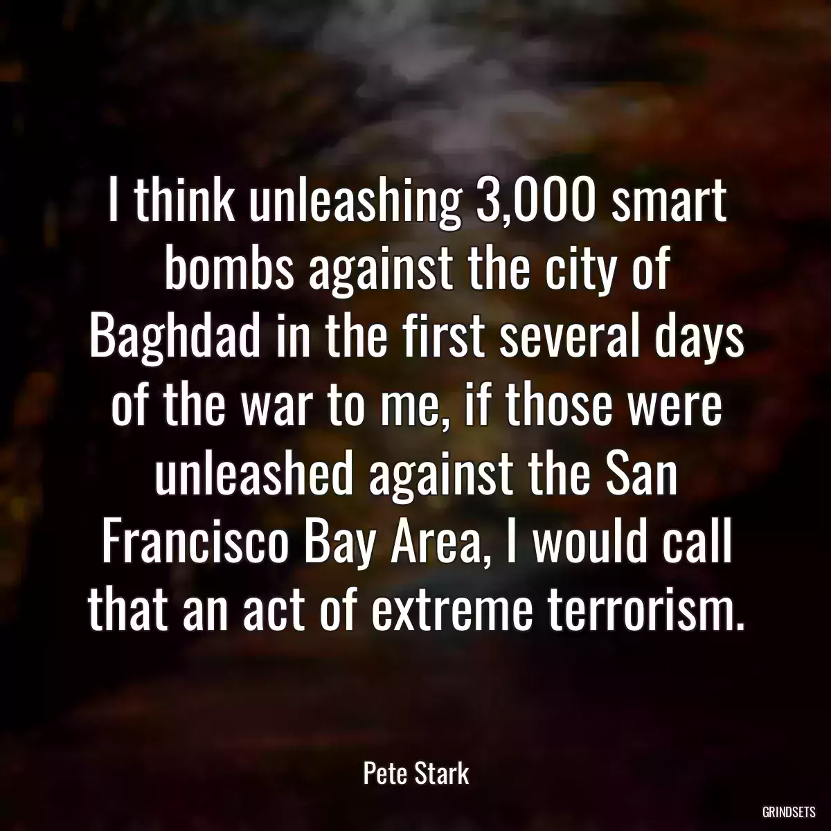 I think unleashing 3,000 smart bombs against the city of Baghdad in the first several days of the war to me, if those were unleashed against the San Francisco Bay Area, I would call that an act of extreme terrorism.