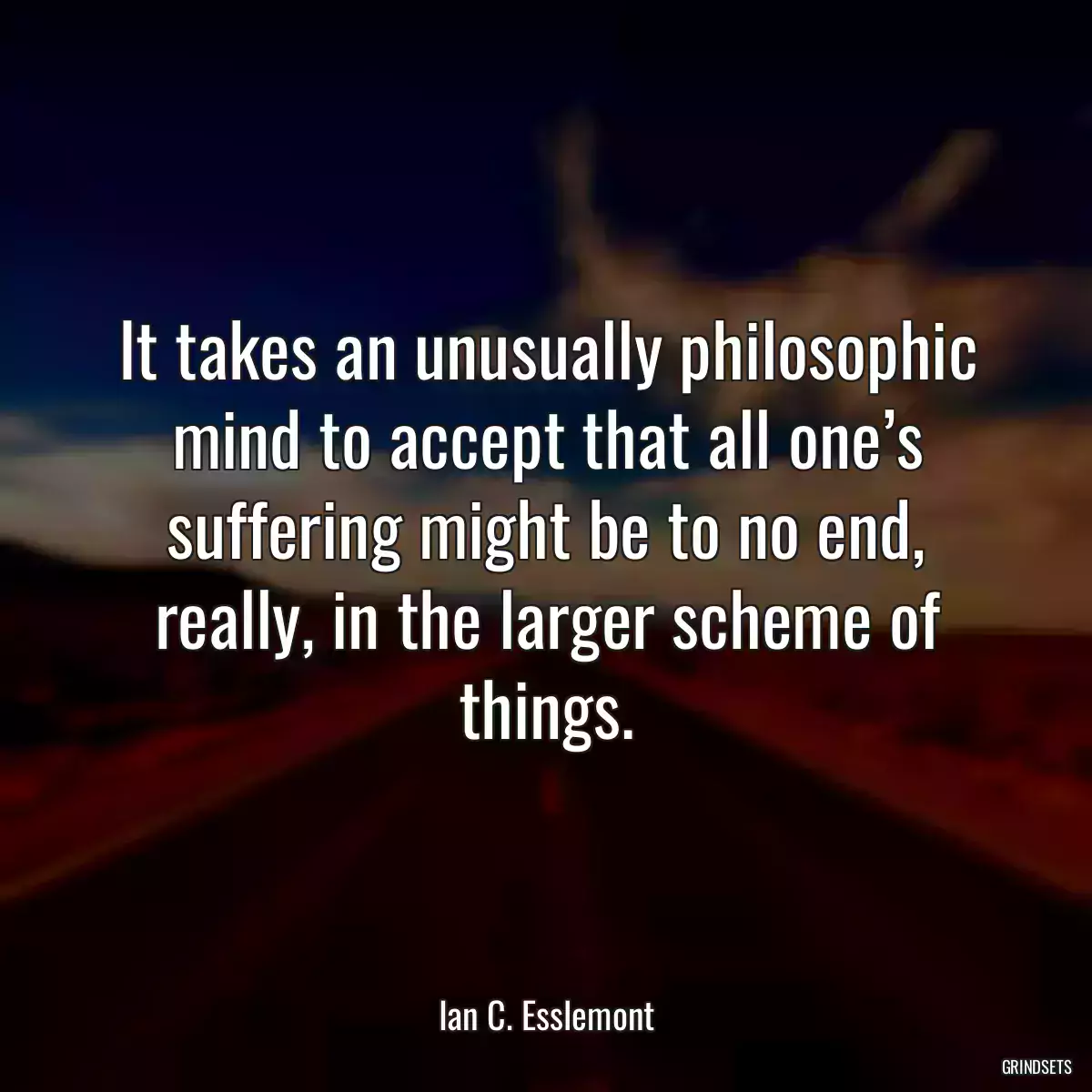 It takes an unusually philosophic mind to accept that all one’s suffering might be to no end, really, in the larger scheme of things.