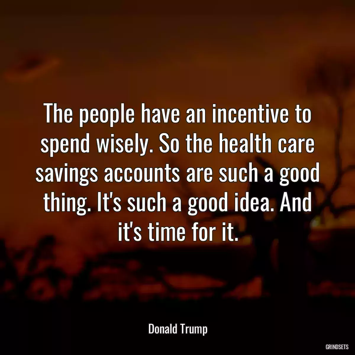 The people have an incentive to spend wisely. So the health care savings accounts are such a good thing. It\'s such a good idea. And it\'s time for it.