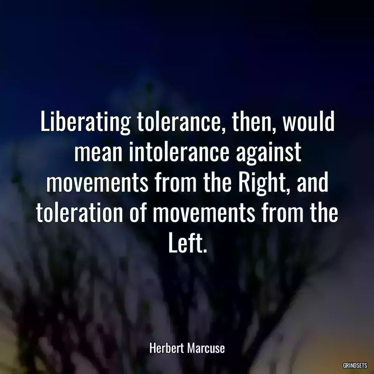 Liberating tolerance, then, would mean intolerance against movements from the Right, and toleration of movements from the Left.