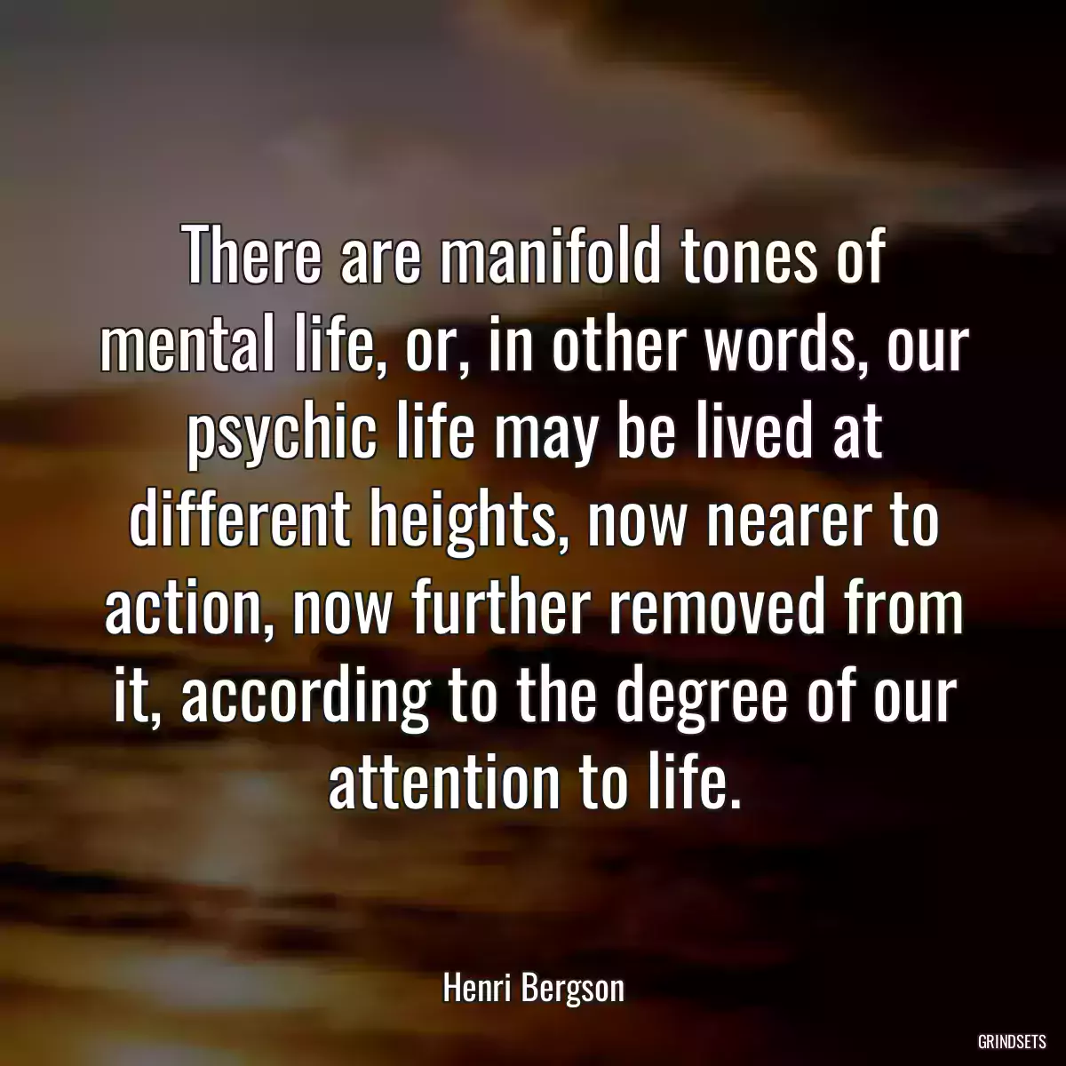 There are manifold tones of mental life, or, in other words, our psychic life may be lived at different heights, now nearer to action, now further removed from it, according to the degree of our attention to life.