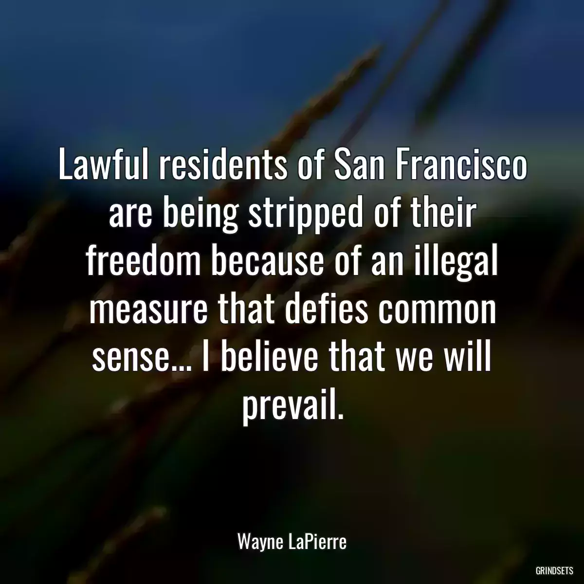 Lawful residents of San Francisco are being stripped of their freedom because of an illegal measure that defies common sense... I believe that we will prevail.