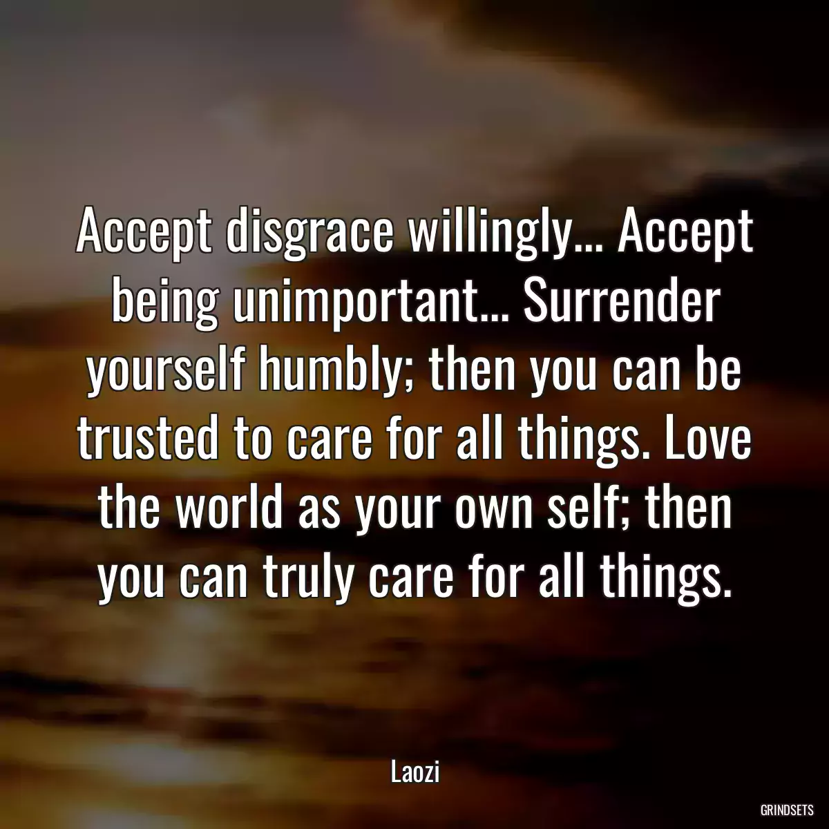 Accept disgrace willingly... Accept being unimportant... Surrender yourself humbly; then you can be trusted to care for all things. Love the world as your own self; then you can truly care for all things.