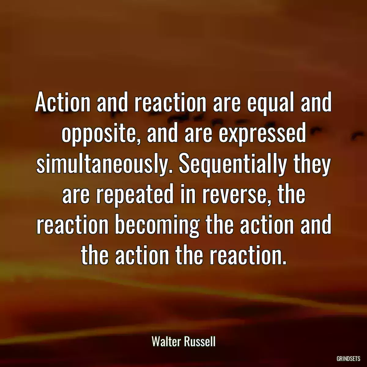 Action and reaction are equal and opposite, and are expressed simultaneously. Sequentially they are repeated in reverse, the reaction becoming the action and the action the reaction.