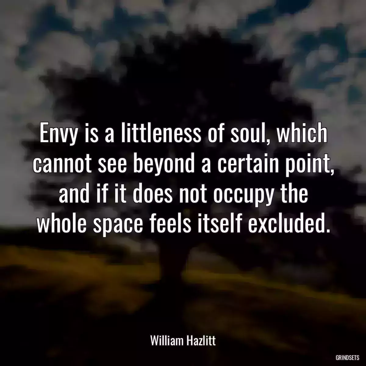 Envy is a littleness of soul, which cannot see beyond a certain point, and if it does not occupy the whole space feels itself excluded.