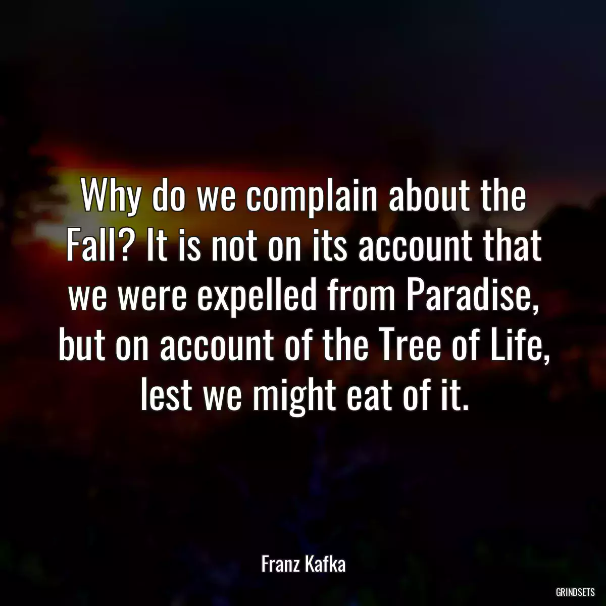 Why do we complain about the Fall? It is not on its account that we were expelled from Paradise, but on account of the Tree of Life, lest we might eat of it.