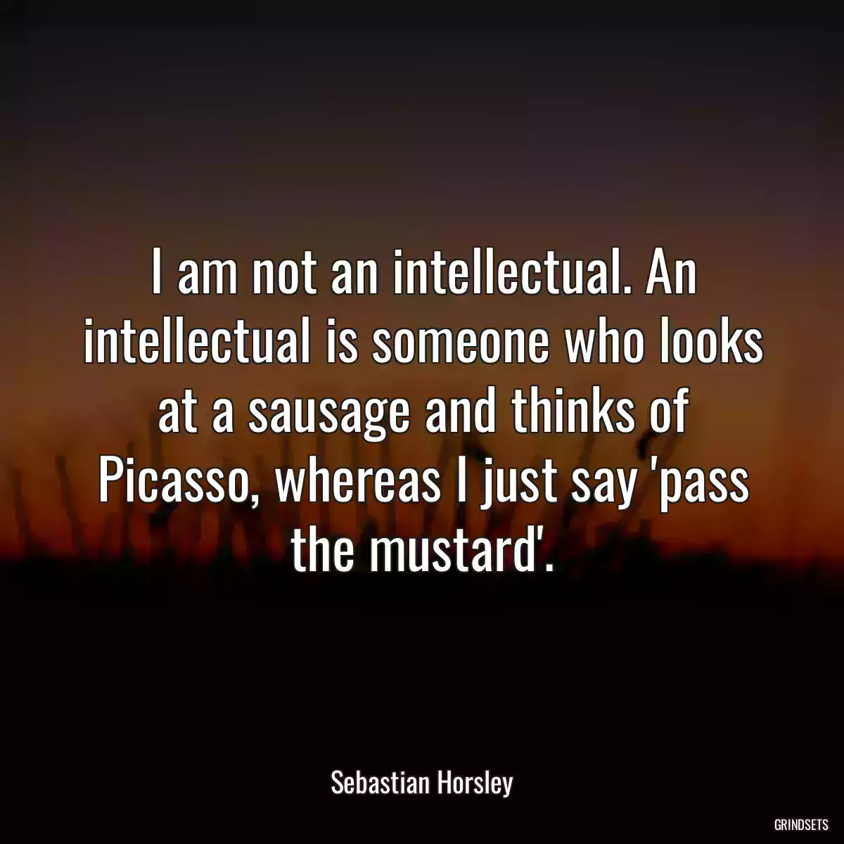 I am not an intellectual. An intellectual is someone who looks at a sausage and thinks of Picasso, whereas I just say \'pass the mustard\'.