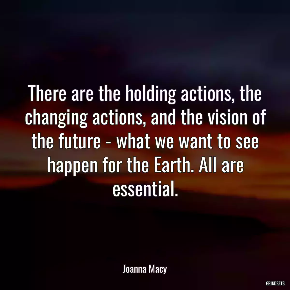 There are the holding actions, the changing actions, and the vision of the future - what we want to see happen for the Earth. All are essential.