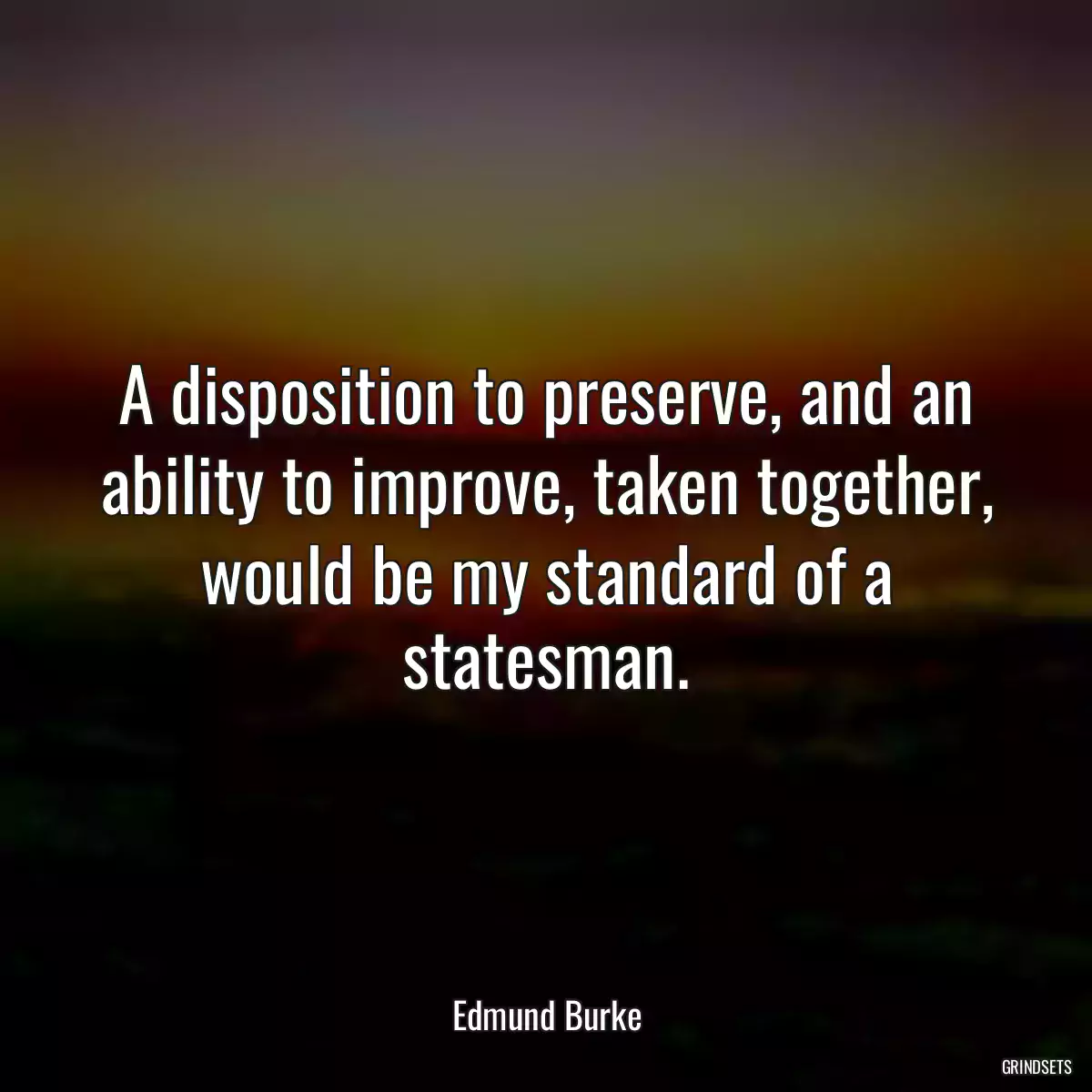 A disposition to preserve, and an ability to improve, taken together, would be my standard of a statesman.