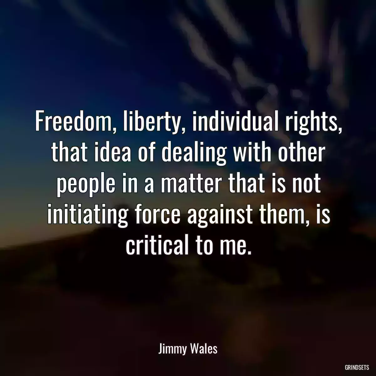 Freedom, liberty, individual rights, that idea of dealing with other people in a matter that is not initiating force against them, is critical to me.