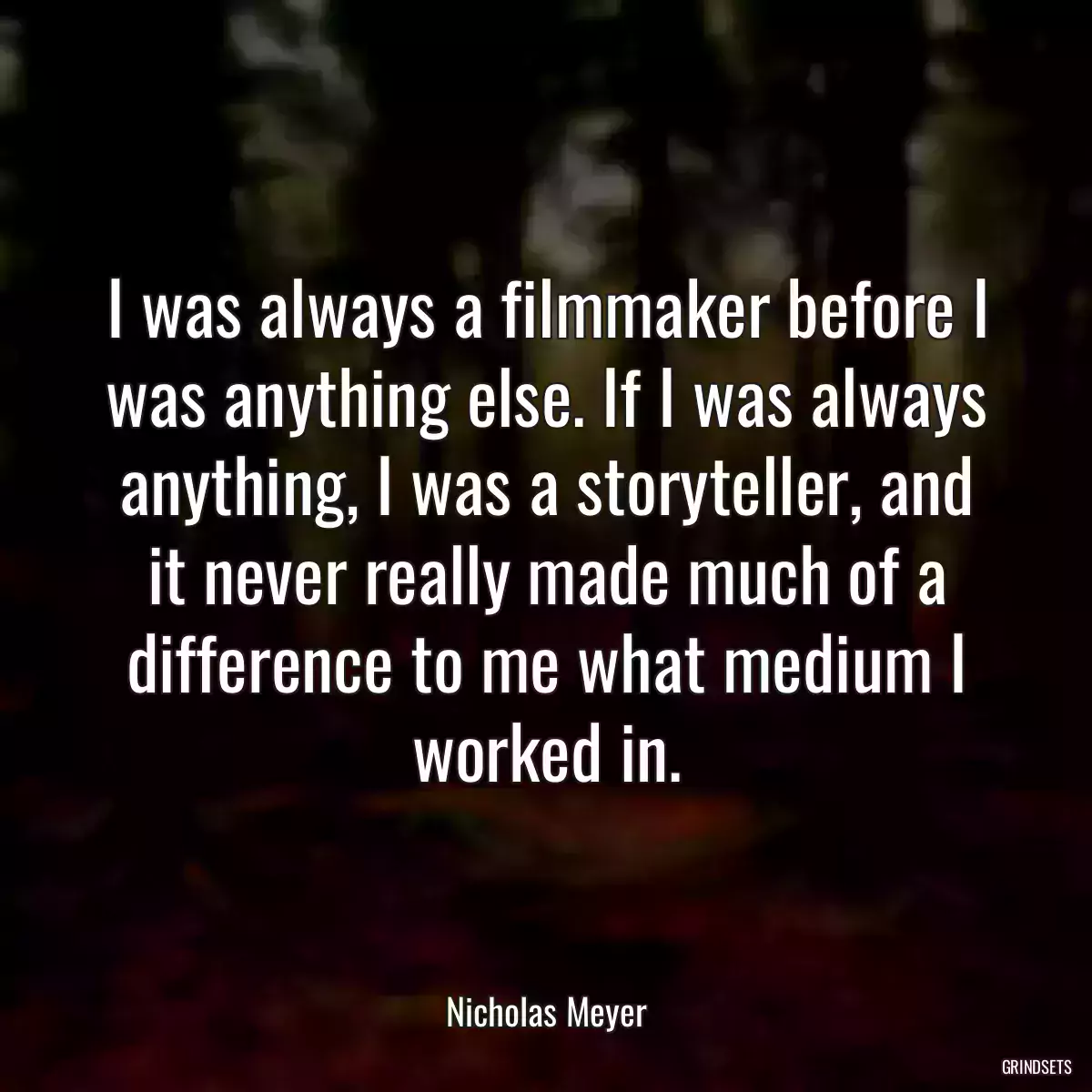 I was always a filmmaker before I was anything else. If I was always anything, I was a storyteller, and it never really made much of a difference to me what medium I worked in.