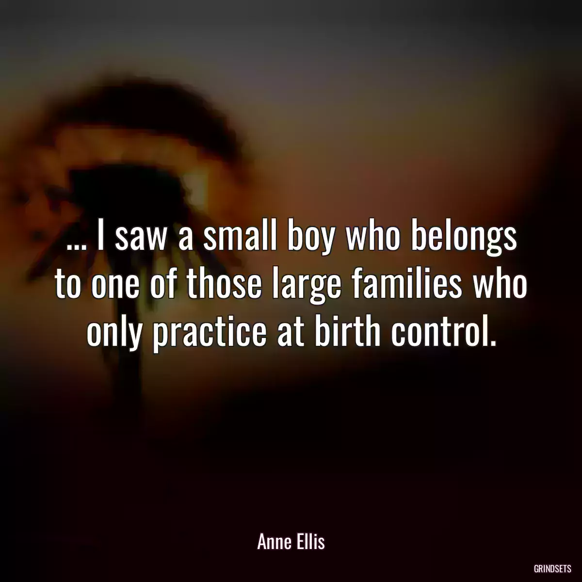 ... I saw a small boy who belongs to one of those large families who only practice at birth control.