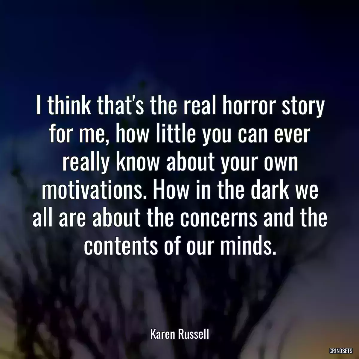 I think that\'s the real horror story for me, how little you can ever really know about your own motivations. How in the dark we all are about the concerns and the contents of our minds.