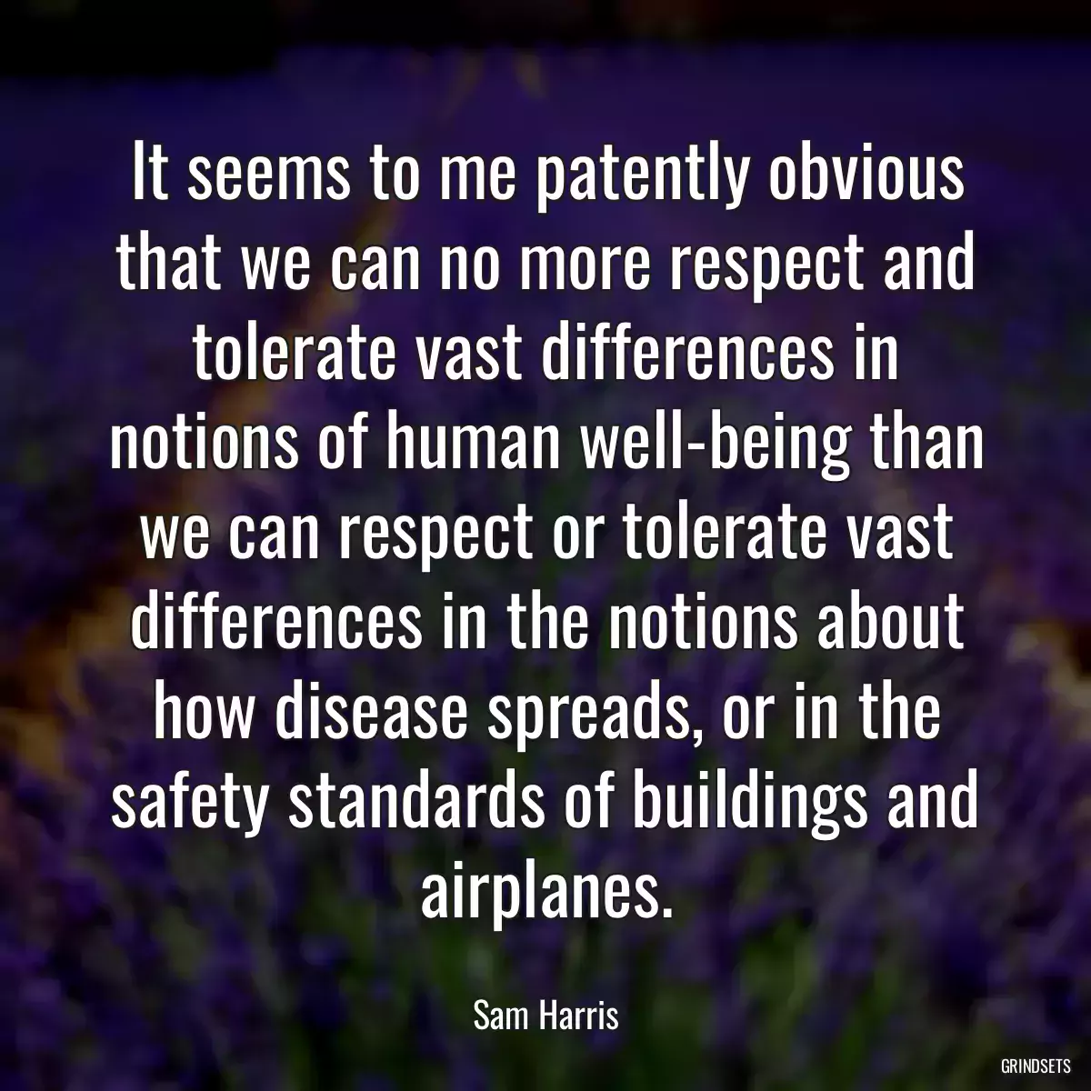 It seems to me patently obvious that we can no more respect and tolerate vast differences in notions of human well-being than we can respect or tolerate vast differences in the notions about how disease spreads, or in the safety standards of buildings and airplanes.