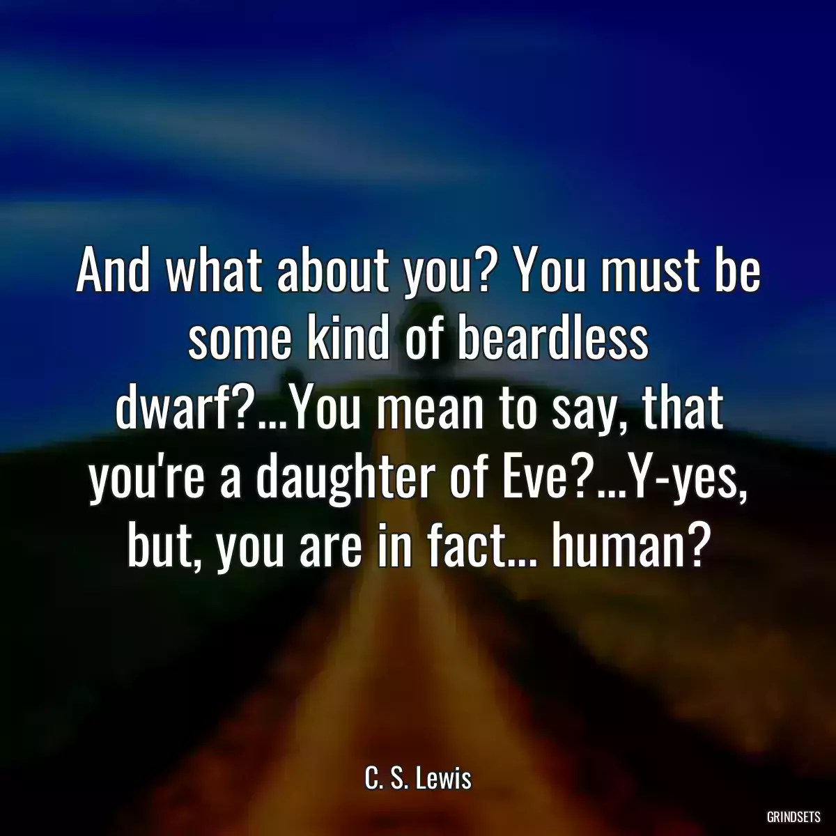 And what about you? You must be some kind of beardless dwarf?...You mean to say, that you\'re a daughter of Eve?...Y-yes, but, you are in fact... human?