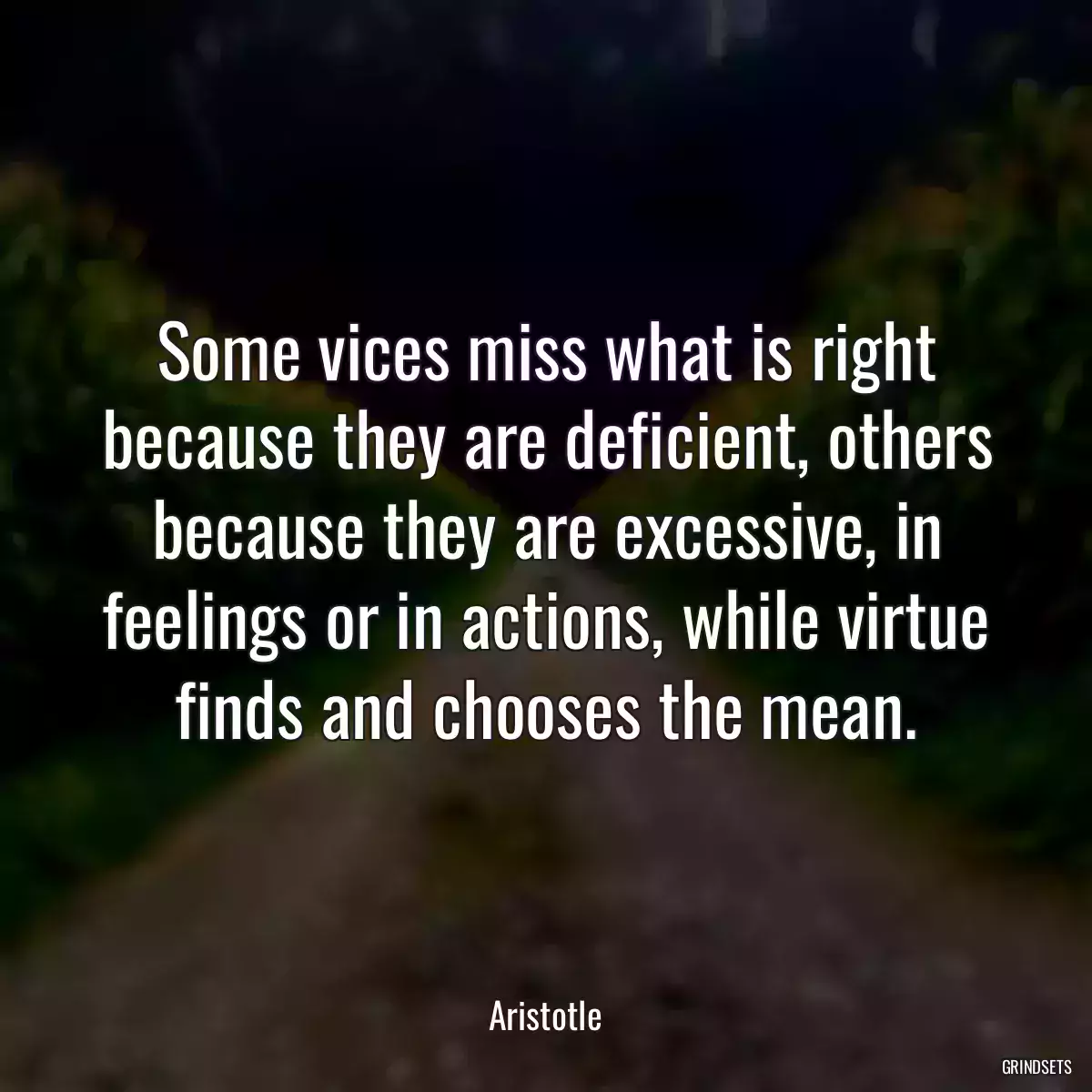 Some vices miss what is right because they are deficient, others because they are excessive, in feelings or in actions, while virtue finds and chooses the mean.