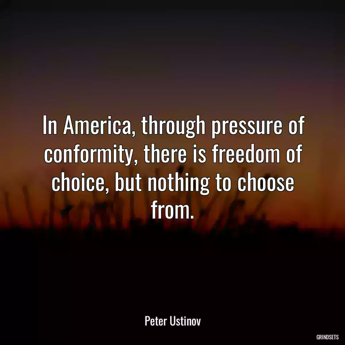 In America, through pressure of conformity, there is freedom of choice, but nothing to choose from.