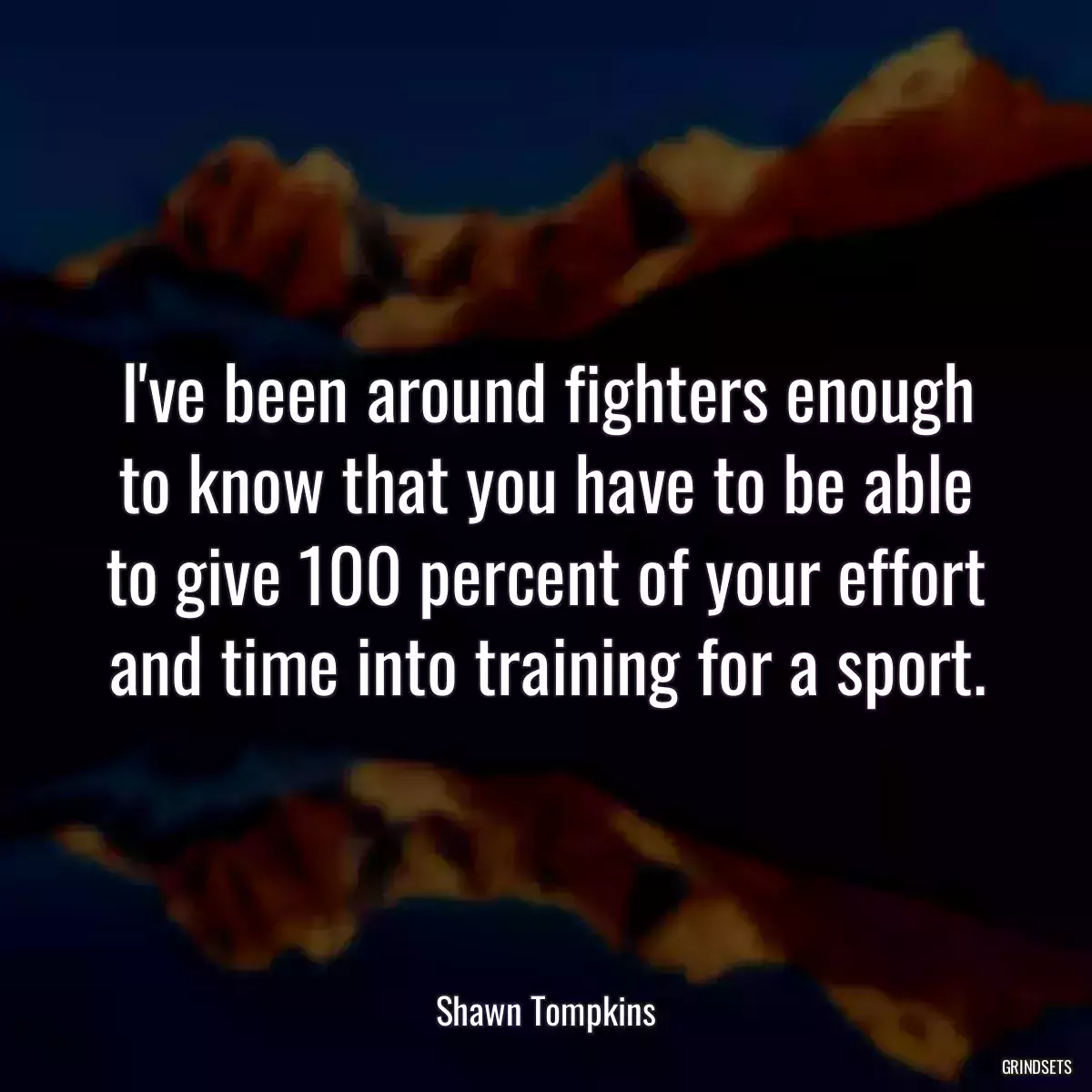 I\'ve been around fighters enough to know that you have to be able to give 100 percent of your effort and time into training for a sport.