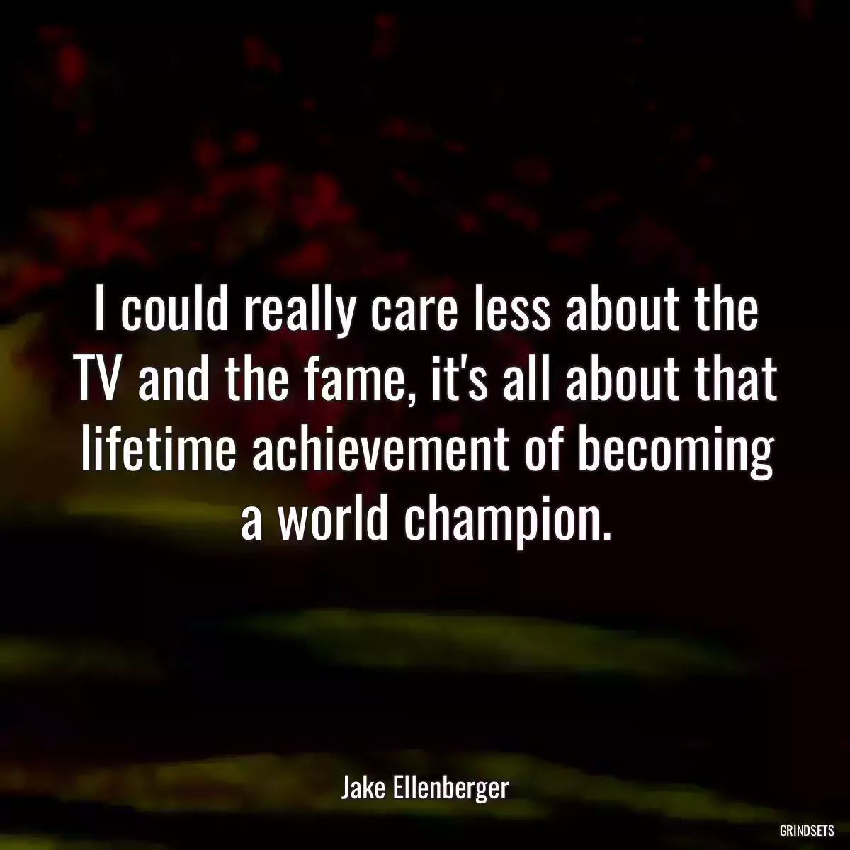 I could really care less about the TV and the fame, it\'s all about that lifetime achievement of becoming a world champion.