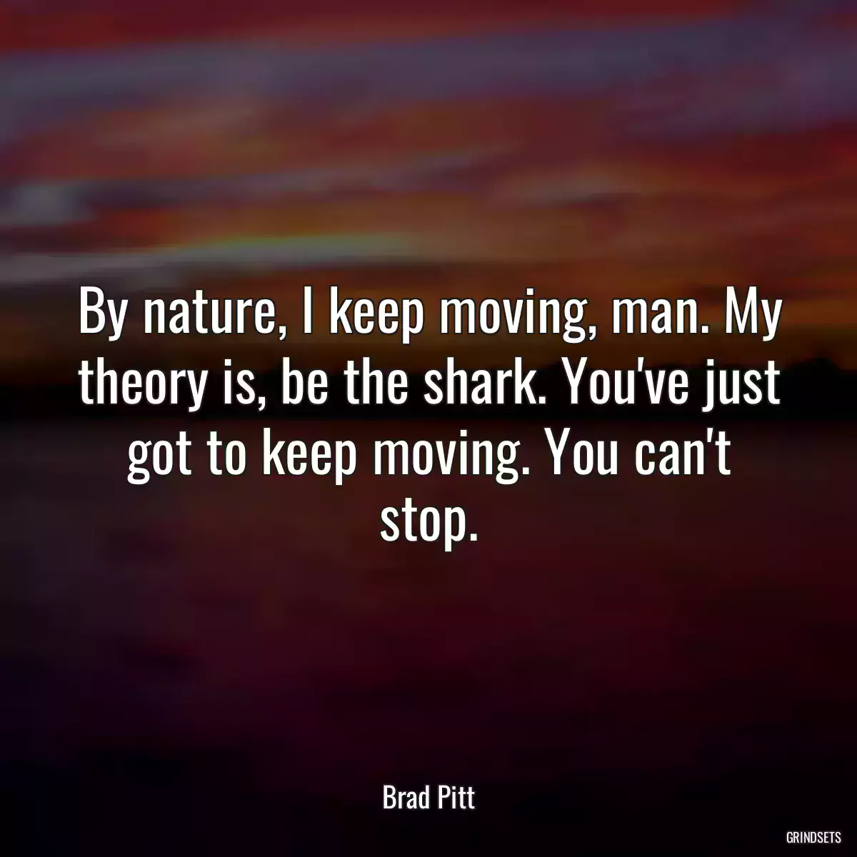 By nature, I keep moving, man. My theory is, be the shark. You\'ve just got to keep moving. You can\'t stop.