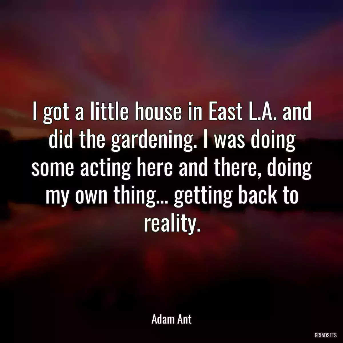 I got a little house in East L.A. and did the gardening. I was doing some acting here and there, doing my own thing... getting back to reality.